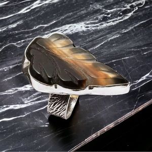 #455 Carved Black Onyx Handcrafted Ring 💍 Size 9.25-9.5  NWOT